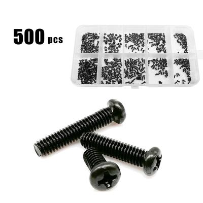 China Total Pan Black 500pcs/box M1.2 M1.4 M1.6 Mini Micro Phillips Cross Pan Round Head Screw Bolt Assortment Kit for sale