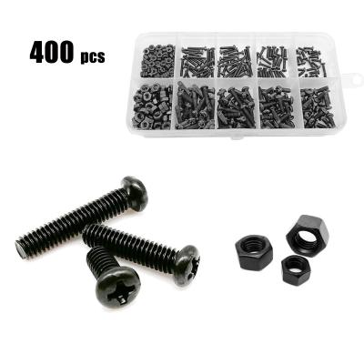 China Black Pan Mini Micro Phillips Cross Pan Round Head Screw Bolt Nut Set Assortment Kit Total 400pcs/box M2 M M3 for sale