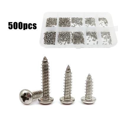 China Total Pan 500pcs/box M1.2 M1.4 M1.7 304 Stainless Steel A2-70 Small Cross Around Self Tapping Wood Phillips Pan Head Screw Set Kit for sale