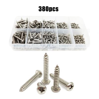 China Total 380pcs of Pan Mix Size Set Kit/Box Stainless Steel Self Tapping Wood Screws Small Phillips Pan Cross Round Head M2 M3 M4 304 for sale