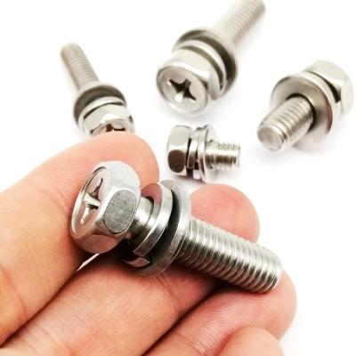 China M3 M4 M5 M6 M8 Stainless Steel Flat Hex Gasket Spring Pad External Phillips External Hex Hexagon Head Cross Assemble Bolt Screw for sale