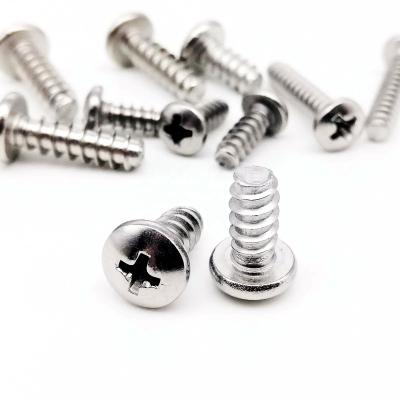 China Round M1.2 M1.4 M1.6 M2 M2.2 M2.6 M3 M3.5 M4 M5 304 Stainless Steel Cross Recess Phillips Pan Round Head Flat End Tapping Screw for sale