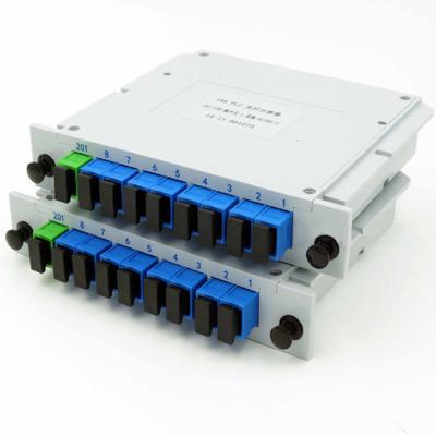 China Cassette Type 1X2 1X4 1X8 1X16 PLC Splitter Optical Fttx Rack Mount PLC Splitter ABS Box SC UPC Connectors Cassette Splitter for sale