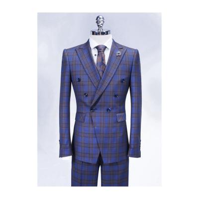 China Anti-wrinkle Cross Business Mixed Mens Suit Jacket Blue Plaid for sale