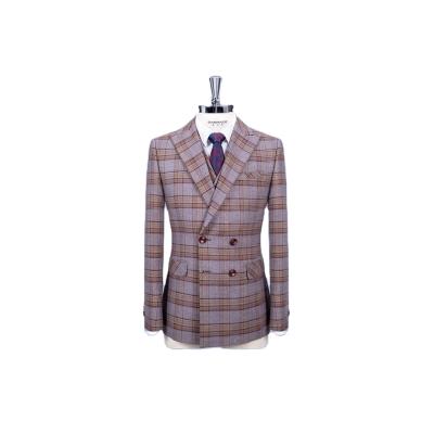 China 2021 Anti-wrinkle Mens Suits New Brown Plaid Suitable For Multiple Scenarios for sale