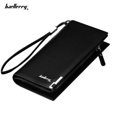 China RFID blocking protect 2022 luxury baellerry men's pu rfid leather wallets slim zipper leather bifold wallet long men pinch money clip wholesale for sale