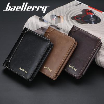 China Baellerry Men's Cuero 2022 RFID Billetera RFID Blocking Triple Coin Purse Wallet Slim Black Zipper RFID Blocking Card Holder Wallets for sale