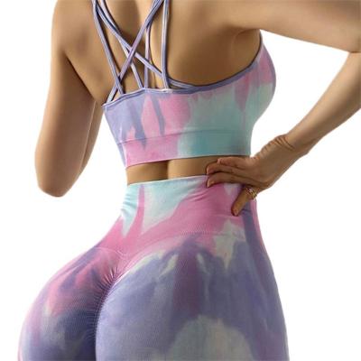 China High Waist Yoga Seamless Sportswear Gym Gaiters Suit Sports Bra Sports Suits Set Breathable Tie Dye Yoga Suit for sale