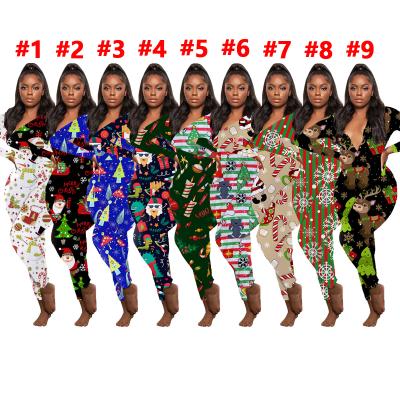 China Breathable Shipping Ready To Ship SD9451 Wholesale European And American Leisure Christmas Printed Long Sleeve Pants Home Overalls for sale