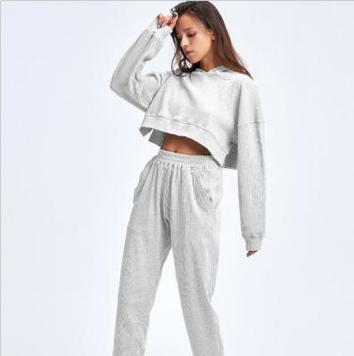 China Breathable Drop Shipping Cotton Ribbed Jogger Set Women Clothing Sweatsuit Tracksuit Hoodie Two Piece Set Pullover Sweatshir for sale