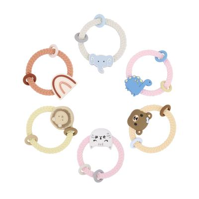 China Soft Baby Toy Silicone Rainbow Bracelet Teether BPA Free Silicone Teether for sale