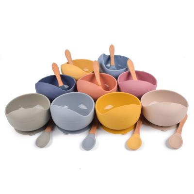 China Package Color And Logo Custom Classic Baby Silicone Eco-friendly Material Bowl And Spoon Or Fork Set Baby Silicone Dinnerware Set for sale