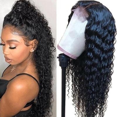 China 13*4 Deep Wave Lace Front Wigs Virgin Brazilian Deep Wave Frontal Wig Silky Straight Human Hair Deep Wave 13*4 Lace Front Wigs for sale