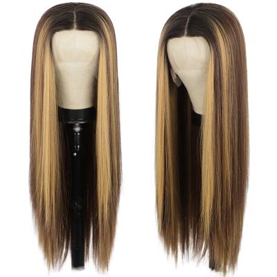 China Good Quality Silky Straight Wave Hair Highlight Wigs, Piano Color Lace Frontal Wig For Black Women, Straight Lace Front Highlight Human Hair Wig for sale