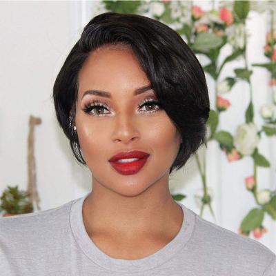 China Wholesale 100% Virgin Hair Pixie Cut Wig HD Silky Smooth Brazilian Swiss Lace Water Wave Pixie Cut Curly Bob Frontal Wig For Black Women for sale