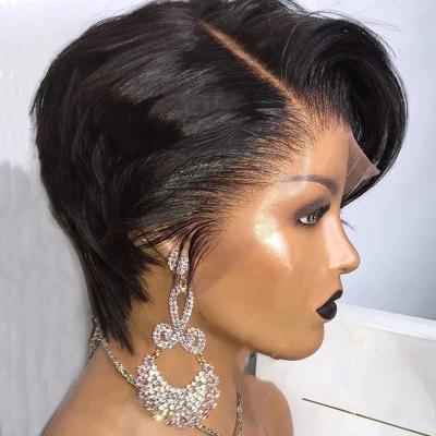 China Factory direct hot selling popular water wave silky short pixie cut lace wigs lace closure C style hair lace frontal wigs dangle wigs for sale