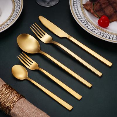 China Manufacturer Kitchen Custom Luxury 5 Pcs Stocked Kitchen Custom Luxury 5 Pcs Knife Fork Silverware Gold Flatware Stainless Steel Cutlery Reusable Set for sale