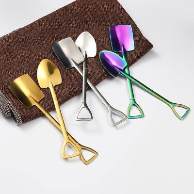 China Hot Sale Luxury Viable Amazon Sliverware Travel Ice Scoop Spoon 2Pcs Stainless Steel Flatware Glod Cutlery Set for sale