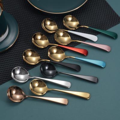 China Amazon Viable High Quality Hot Selling Long Handles and Luxury Stainless Steel Gold Kitchen Tea Salad Pocket Cutlery Dessert Spoon Set for sale