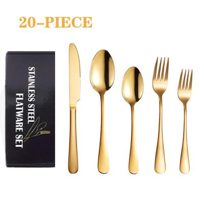 China Viable Manufacturers Black Fork Spoon Stainless Steel Luxury Reusable Wedding Flatware Knife Gold Plated Cutlery Set With Gift Case for sale