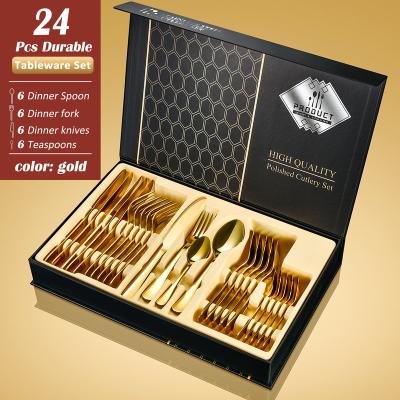 China Reusable Luxury Reusable Silverware Fork Wedding Stainless Steel Flatware Royal Gold Silver Cutlery Set With Gift Box for sale