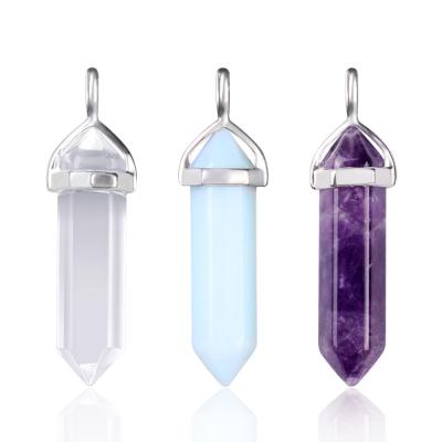 China Vintage Quartz Point Pendants Natural Stone Agate Crystal Hexagonal Necklace Pendant for sale