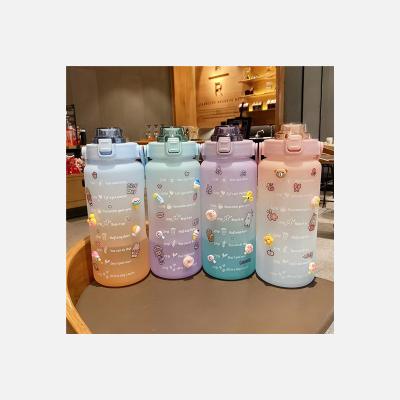 China Gym 2000ml Bpa Free Sublimation Sports Water Bottle Plastic Gym Viable Fitness Water Bottle Half Galon With Time Marker for sale