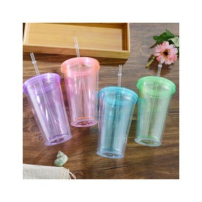 China High Quality Reusable Coffee Straw Cup Travel Mugs Creative Straw Drinking Wholesale Tea Cup Viable Plastic Cup With Lid For 1 PC Users for sale