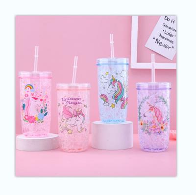 China Sustainable Custom Reusable Plastic Drinkware Cup Unicorn Coffee Cup Milk Tea Drinks Cup With Straw Bulk for sale