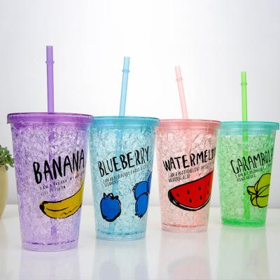 China High Quality Viable Cover Freeze Flat Water Student Cup Double Layer Straw Plastic Straw Cup for sale