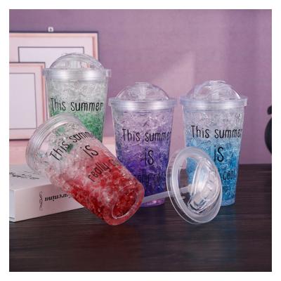 China Viable Natural Healthy Plastic Straw Cup Cold Magic Drinking Double Tumblers Umbler Customized Gradient Color Cup Coffee Mug for sale