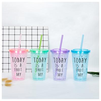 China Viable Summer Gradient Color Plastic Ice Cream Cups With Straws Rotating Logo Sublimation 16oz Custom Travel Cup With Lid for sale