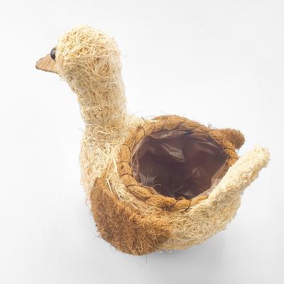 China New Arrival Rattan Coconut Fiber Duck Shaped Planters For Flowers Viable Animal Wholesale Flower Pots for sale