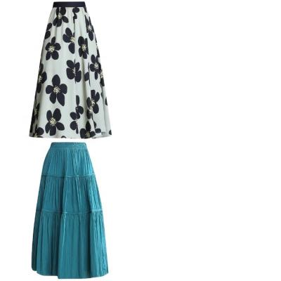 China Long Waist Center Opening Anti-Static Elastic Skirt With Buttons Plus Size Elegant Printed Long Women's Skirts for sale