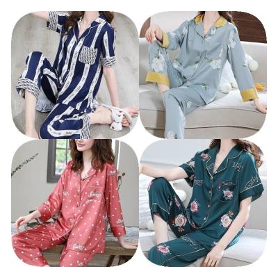 China Logo 100% silk pajama set custom made adult 2022 QUICK DRY satin women's pajamas pink long polyester sheathed for sale