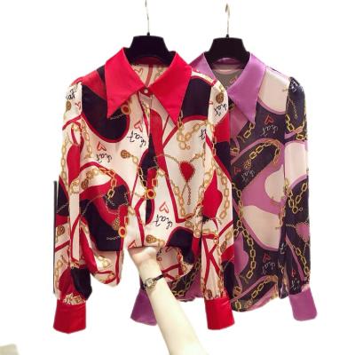 China 22022 Floral Print Women's Long Sleeve Front Causal Tie Front Tie Floral Print Women's Blusa Top Casual Button Top Shirt Blouse Ladies V-Neckline for sale