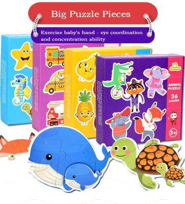 China 36 Puzzle Eco-friendly 6 in 1 Fruit Marine Life Traffic Fruit Matching Animal Jigsaw Early Educational Toy for sale