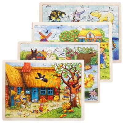 China Wooden Cartoon Toy 60-Pieces Puzzles Building Blocks Kids Intellectual Toys 3-6 Years Old for sale