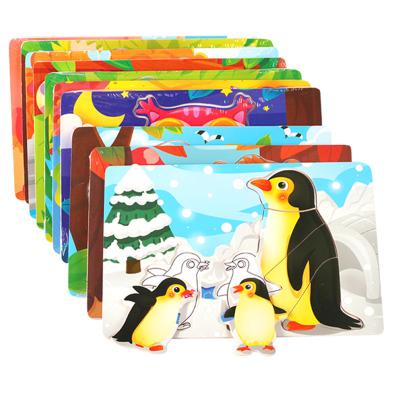 China Cartoon Toy Wholesale Cheap Lastest 10 Styles Jigsaw Puzzle 3D Wooden Animal Children Wooden Rompecabezas Toys for sale