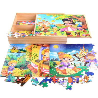 China 40/60/80/100 Piece Eco-Friendly 4 In Advance Wooden Boxed 1 Puzzle Early Childhood Cartoon Educational Toys for sale