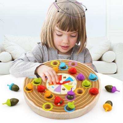 China Eco-Friendly Squirrels Seeking Nuts Turntable Game Children's Puzzle Early Education Concentration Training Wooden Toys for sale