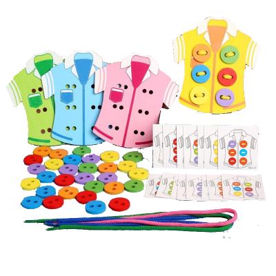 China Parent-child Eco-friendly Wooden Interaction Children's Toys Early Education Buttons Stringing Toys Kindergarten Sewing Handmade Games for sale