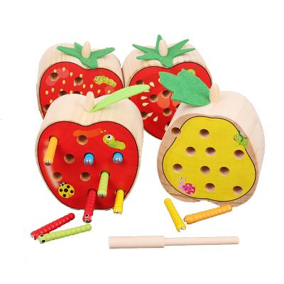 China Eco-Friendly Wooden Magnetic Baby Toy Montessori Early Education Early Education Crochet Fishing Bug Game 1-3 Years Old For Children for sale