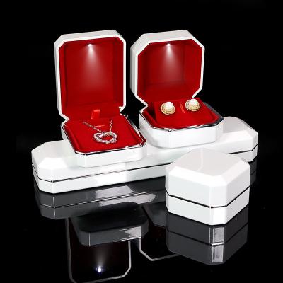 China New High-end Red Led Piano Painting Jewelry Box LED Lamp Diamond Ring Box Wedding Ring Box Bracelet Bangle Brooch Necklace Box for sale