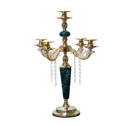 China Weddings& Home Decoration Luxury Metal Table Vintage Event Decorations Arm Wedding Centerpieces Marble Candelabra 5 for sale