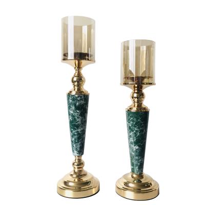 China Marble Luxury Home Hurricane Mixed Color Metal Vincigant Decoration Glass Candle Holder Set for sale