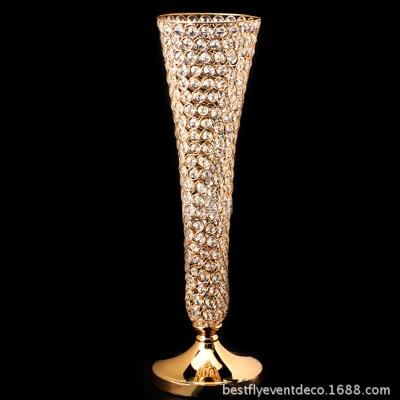 China Wedding Crystal Beads Flower Stand Wedding Decoration Metal Iron Table Centerpieces Gold Cardboard Box Cylinder for sale