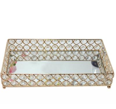 China Rectangle Minimalist Home Decorative Metal Serving Tray Crystal Perfume Jewelry Vanity Container for sale