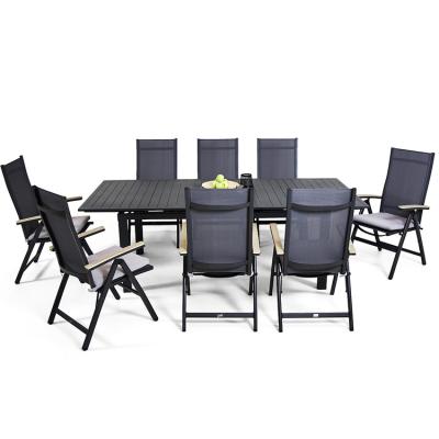 China Contemporary Outdoor Patio Furniture Rectangle Wood 8 PCs Dining Chair Extendabe Dining Table Dining Table Set for sale