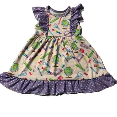 China 2022 washable new school series print children's popular summer girl dress flutter sleeve to lovely milk flutter silk dresses for sale